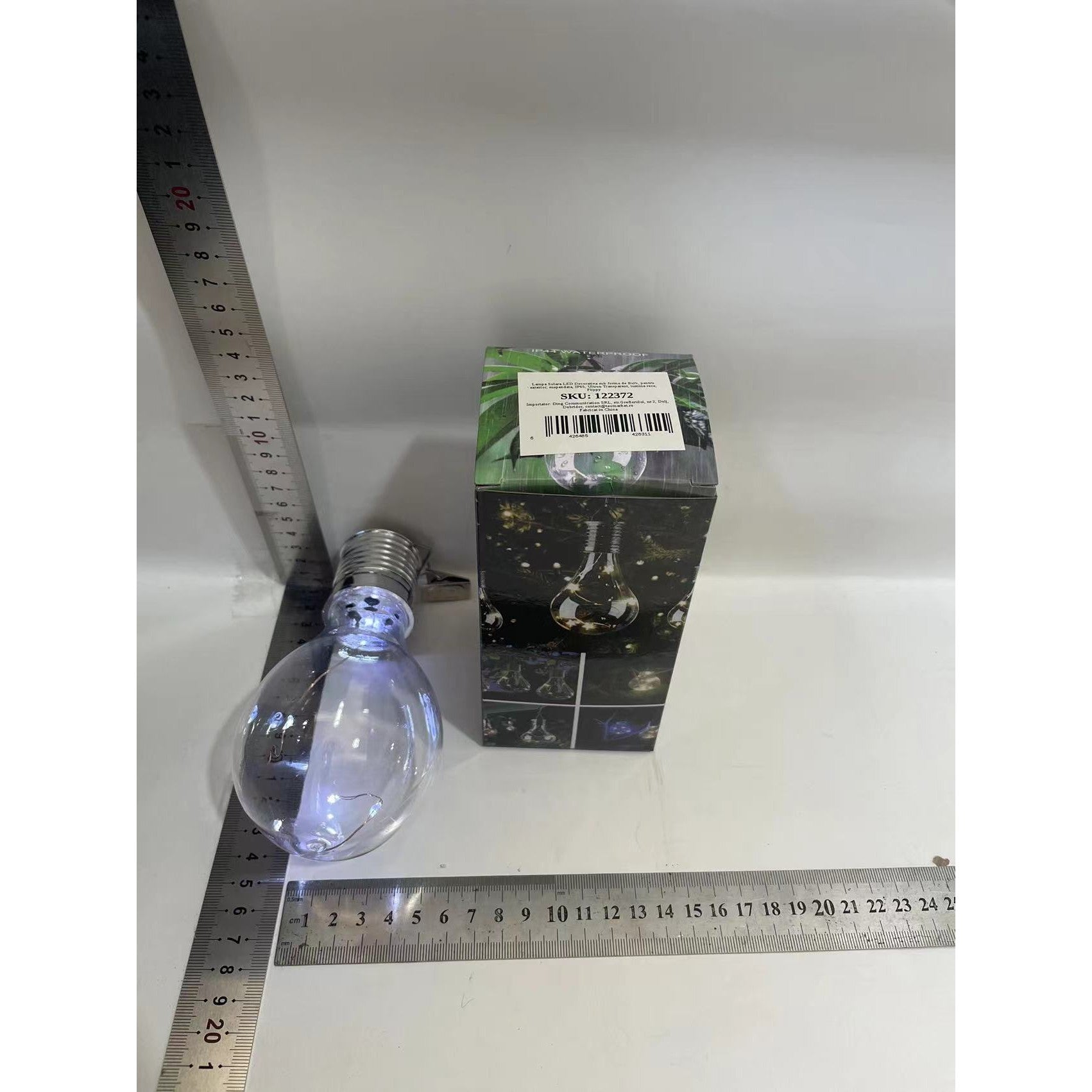 Lampa Solara LED Decorativa sub forma de Bulb, pentru exterior, suspendata, IP65, Ultron Transparent, lumina rece,