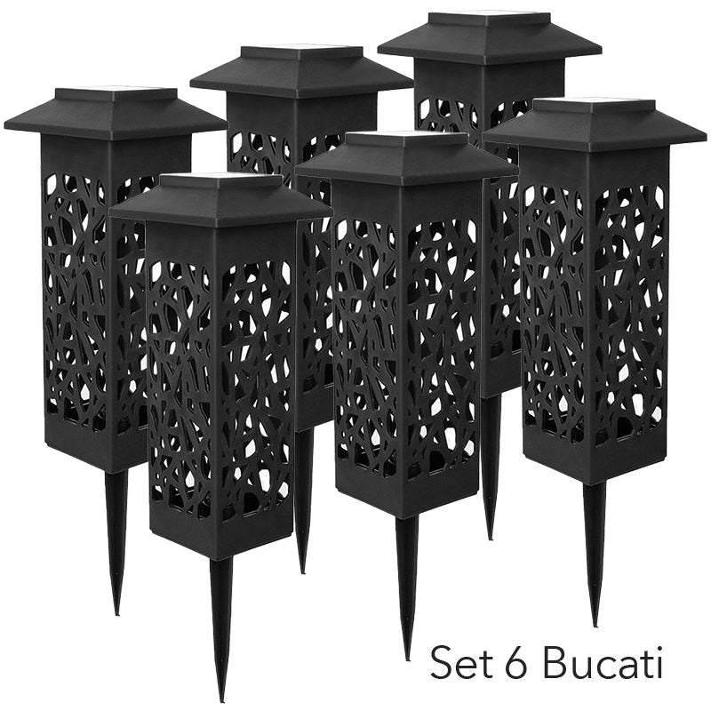 Lampa solara LED, Flippy, Set 6 Bucati, Tip Felinar cu Acoperis, pentru Gradina, Inaltime 30.2 cm, putere 0.2W, 1.2V,