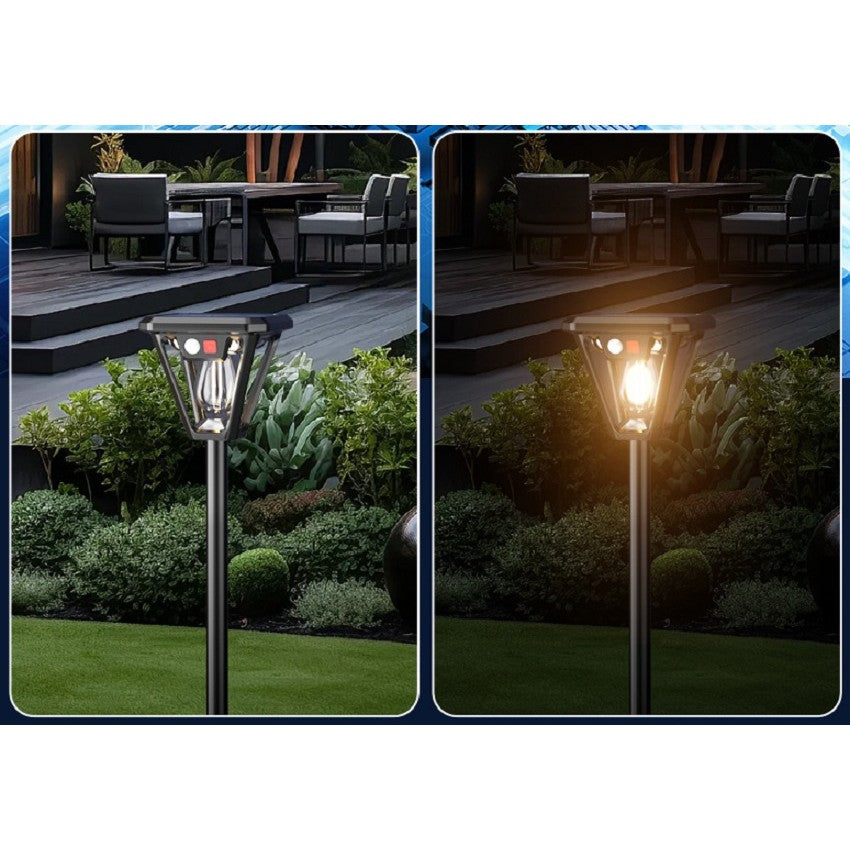 Lampa Solara LED, Flippy, Tip Felinar, pentru Perete/Sol, 10.8 x 12.3 x 46 cm, 3 Moduri, Lumina Calda, din ABS si PP,