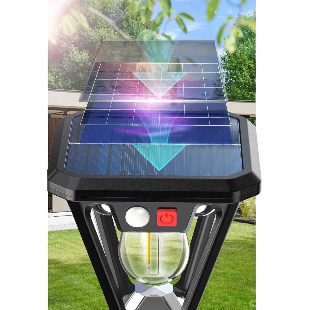 Lampa Solara LED, Flippy, Tip Felinar, pentru Perete/Sol, 10.8 x 12.3 x 46 cm, 3 Moduri, Lumina Calda, din ABS si PP,
