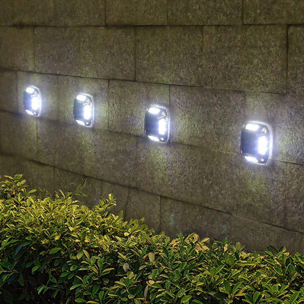 Lampa solara LED pentru gradina, Flippy, Set 4 Bucati, 8 LED-uri, Prindere de Perete / Impamantare, IP65, forma patrat,
