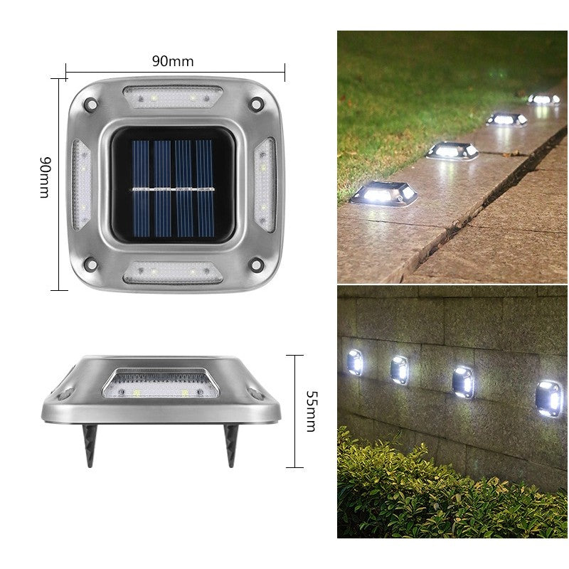 Lampa solara LED pentru gradina, Flippy, Set 4 Bucati, 8 LED-uri, Prindere de Perete / Impamantare, IP65, forma patrat,