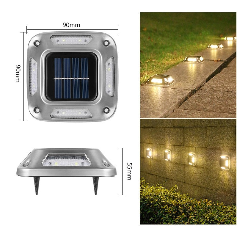 Lampa solara LED pentru gradina, Flippy, Set 4 Bucati, 8 LED-uri, Prindere de Perete / Impamantare, IP65, forma patrat,