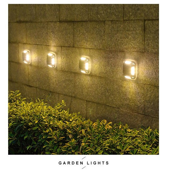 Lampa solara LED pentru gradina, Flippy, Set 4 Bucati, 8 LED-uri, Prindere de Perete / Impamantare, IP65, forma patrat,