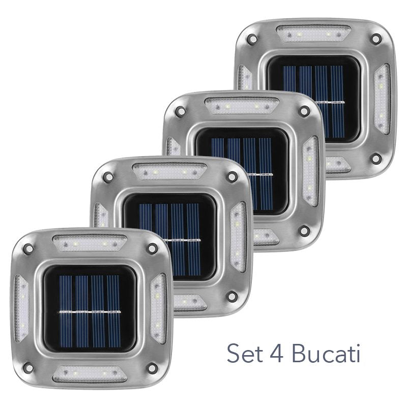 Lampa solara LED pentru gradina, Flippy, Set 4 Bucati, 8 LED-uri, Prindere de Perete / Impamantare, IP65, forma patrat,