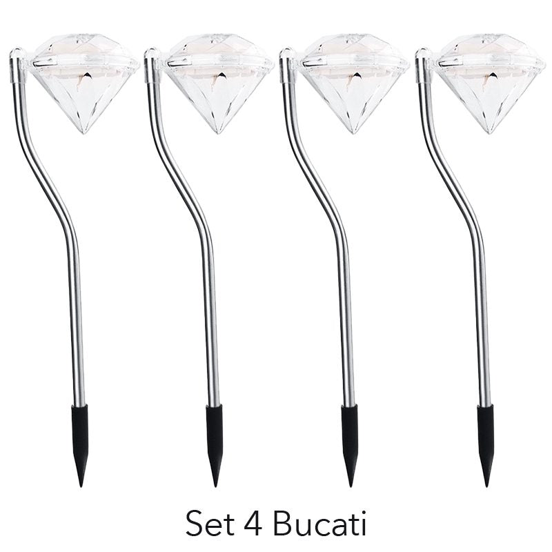 Lampa solara LED pentru Gradina, Flippy, Set 4 Bucati, Tip Diamant, Inaltime 30 x 9 cm, 2V, ABS, 600mAh, Lumina Alb