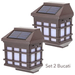 Lampa solara LED tip Felinar pentru perete, Flippy, Set 2 Bucati, 11.5 x 8.3cm, 1.2V, ABS, 400mAh, Lumina Alb Rece, Maro