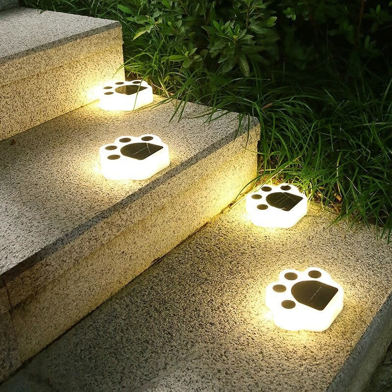 Set 4 Lampi Solare Led pentru Gradina, Flippy, Model Laba de Urs, 14 x 13 x 3 cm, Buton On-Off, Alb cald, Negru/Alb
