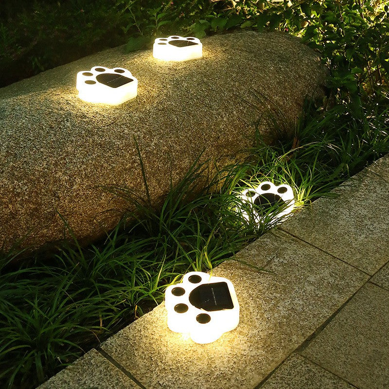 Set 4 Lampi Solare Led pentru Gradina, Flippy, Model Laba de Urs, 14 x 13 x 3 cm, Buton On-Off, Alb cald, Negru/Alb