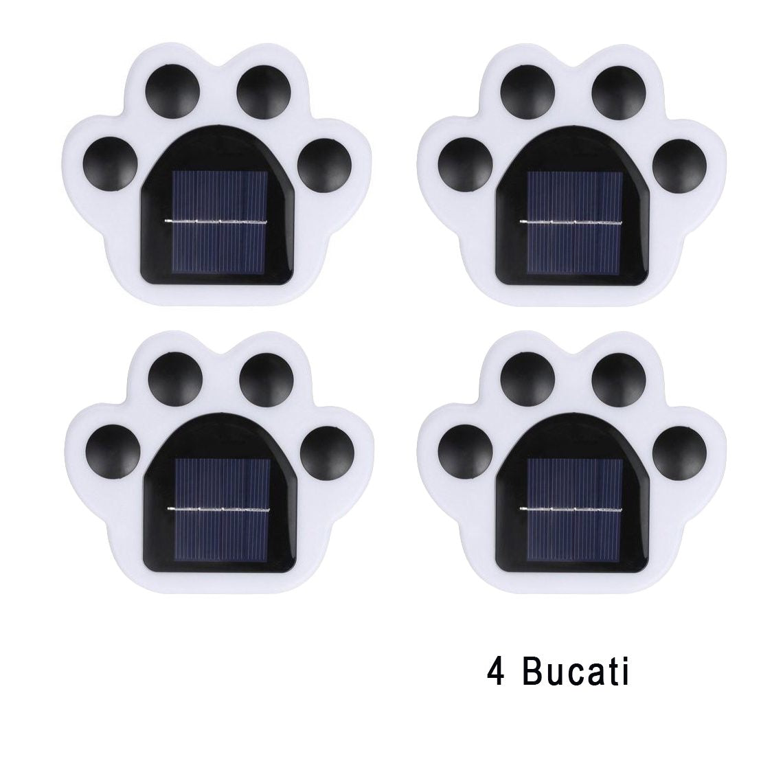 Set 4 Lampi Solare Led pentru Gradina, Flippy, Model Laba de Urs, 14 x 13 x 3 cm, Buton On-Off, Alb cald, Negru/Alb