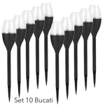 Lampa solara LED pentru gradina, Flippy, Set 10 Bucati, Tip Pahar de Vin, Inaltime 37.5 cm, efect de flacara, PVC si