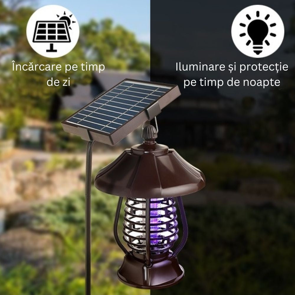 Lampa solara pentru gradina, anti-insecte, tantari, muste, UV, LED, material ABS, putere 5W, 1.2 V, autonomie 8 ore, 2