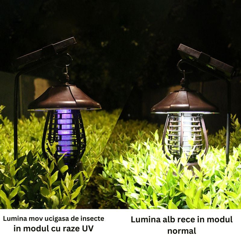 Lampa solara pentru gradina, anti-insecte, tantari, muste, UV, LED, material ABS, putere 5W, 1.2 V, autonomie 8 ore, 2