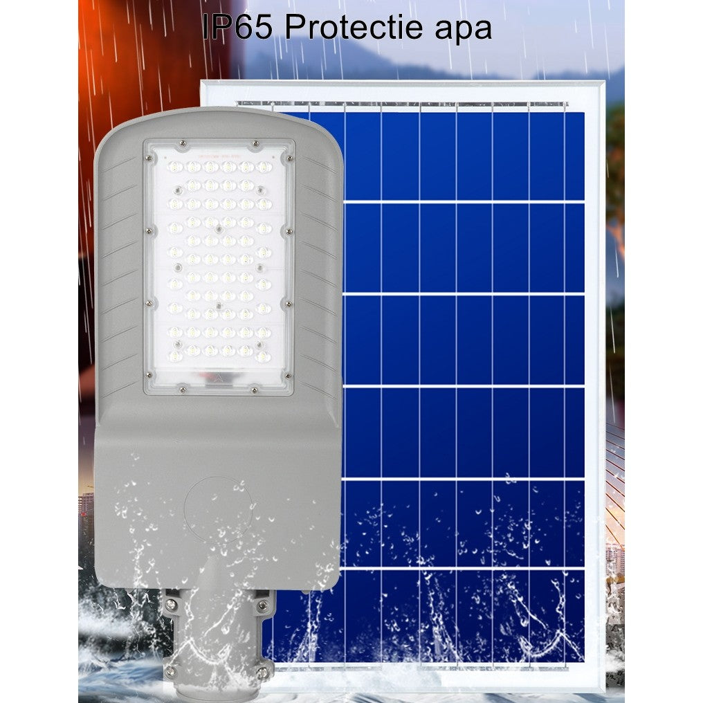 Lampa solara stradala Flippy, IP65, senzor de lumina, 60 LED-uri SMD, 2250 lm, panou 25W, putere 200W, autonomie 12-16