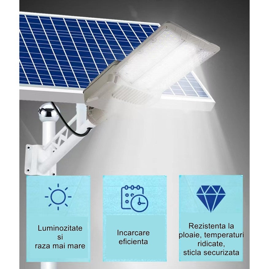 Lampa solara stradala Flippy, pentru curte sau strada, cu doua grile, finisaj mat, rezistent la apa, montare prin