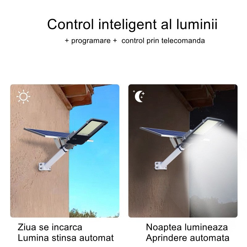 Lampa solara stradala Flippy, pentru curte sau strada, finisaj lucios, rezistent la apa, montare prin fixare, senzor