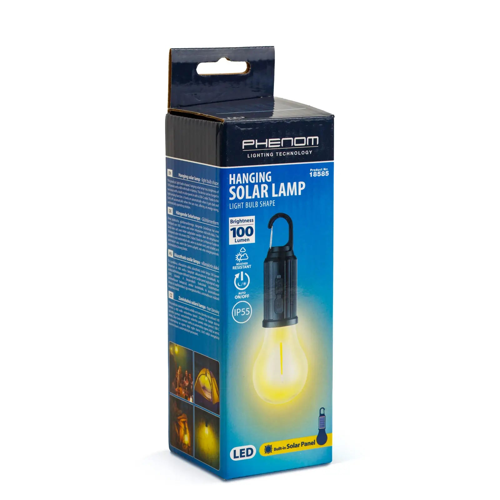 Lampa solara suspendata forma bec LED 5W 100lm +USB-C 400mAh PHENOM 18585