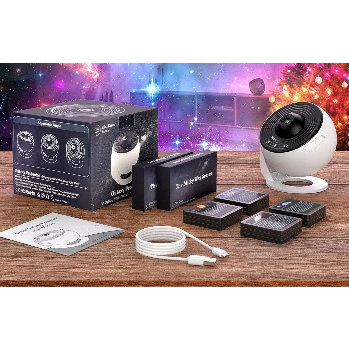 Lampa Tip Proiector Galaxie, Flippy, pentru Dormitor, Tematica Cer Instelat, Model Glob, HD, Rotire 360 de Grade, 20 de