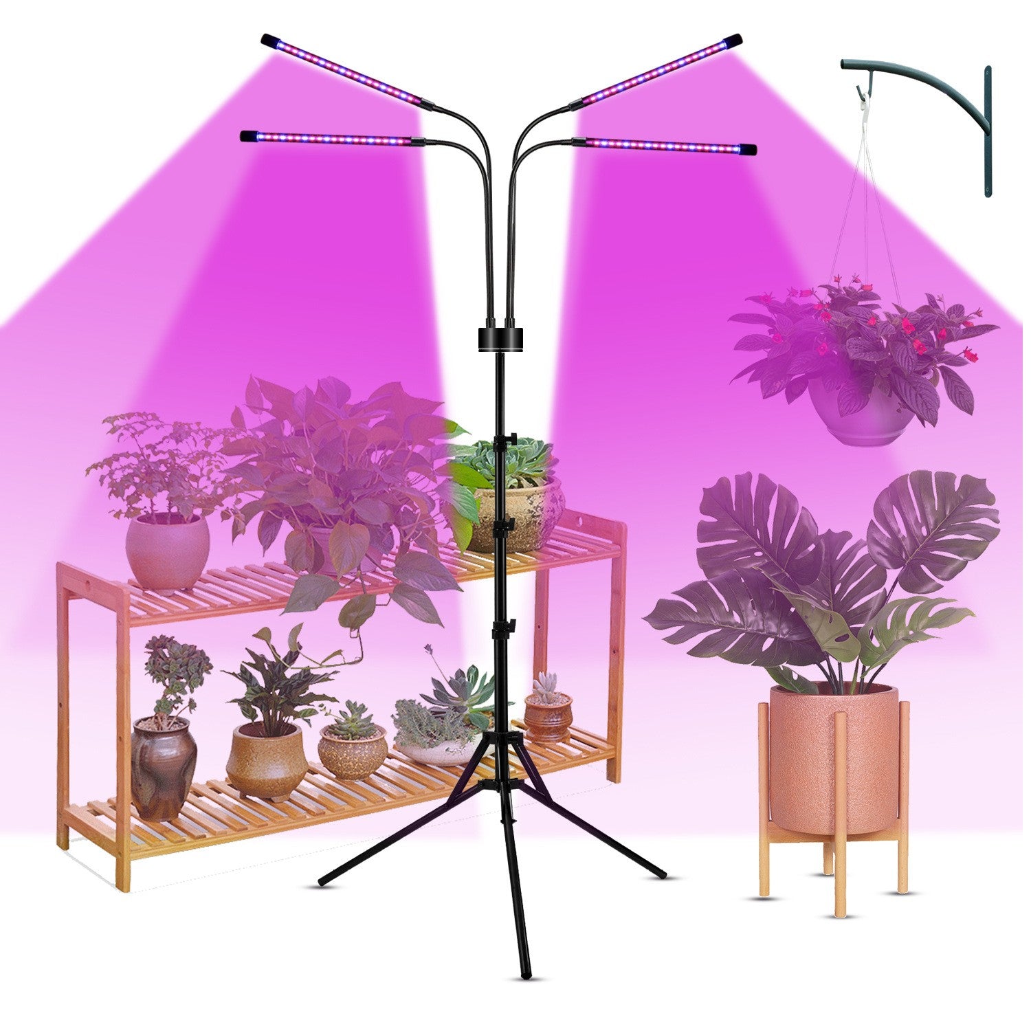 Lampa UV pentru cresterea plantelor, Flippy, 4 capete, putere 30W, 108 LED-uri Lampa cu lumina Ultra-Violet, Lampa cu