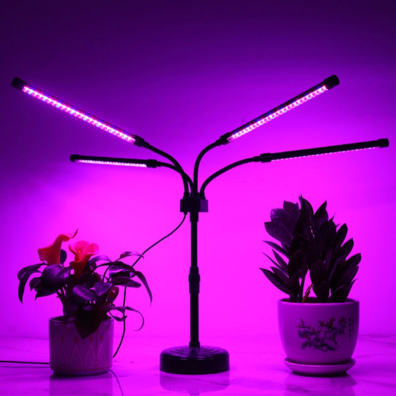 Lampa UV pentru cresterea plantelor, Flippy, Alimentare cu USB, 20W, 4 capete, 96 LED-uri, 9 nivele lumina, Timer,
