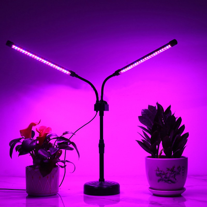 Lampa UV pentru cresterea plantelor, Flippy, Alimentare cu USB, 10W, 2 capete, 48 LED-uri, 9 nivele lumina, Timer,