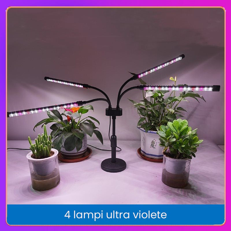 Lampa UV pentru cresterea plantelor, Flippy, conectare la retea, 20W, 4 capete, 72 LED-uri, ajustabila pana la 66.5 cm,