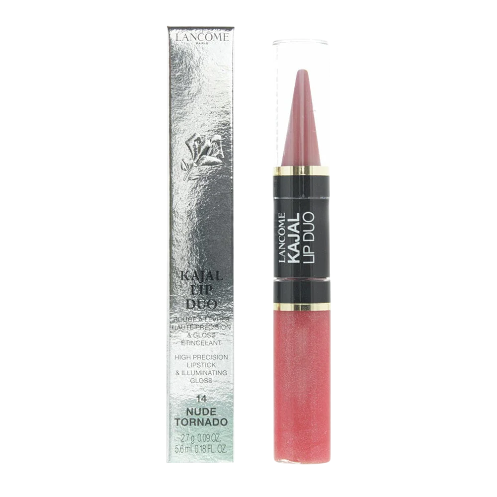 Set Duo, Lancome, Lip Kajal Duo, Ruj cremos & luciu de buze, 14, Tornadă nudă, 2.7 g
