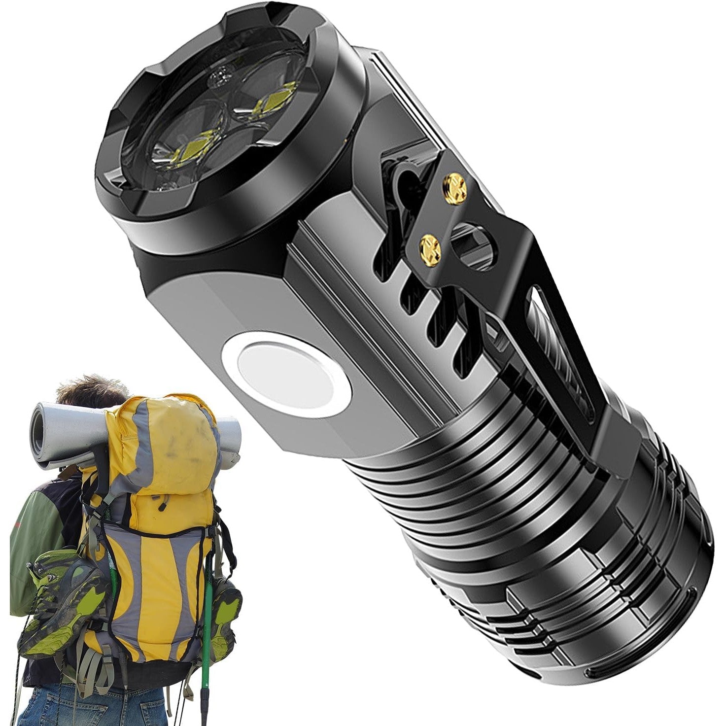 Lanterna cu 3 Nuclee Led, Flippy, Incarcare USB, Autonomie 4-20h, Raza Maxima 100-200 m, 5W, 4 x 4 x 9 cm, Suport de