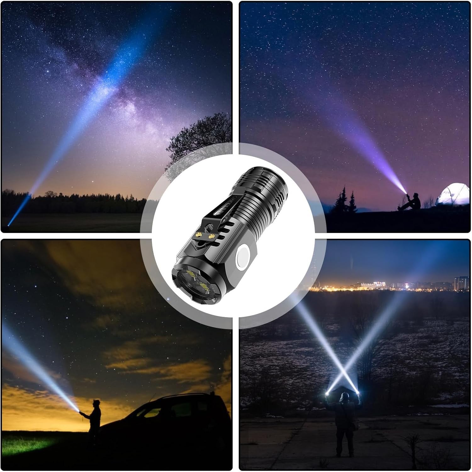 Lanterna cu 3 Nuclee Led, Flippy, Incarcare USB, Autonomie 4-20h, Raza Maxima 100-200 m, 5W, 4 x 4 x 9 cm, Suport de