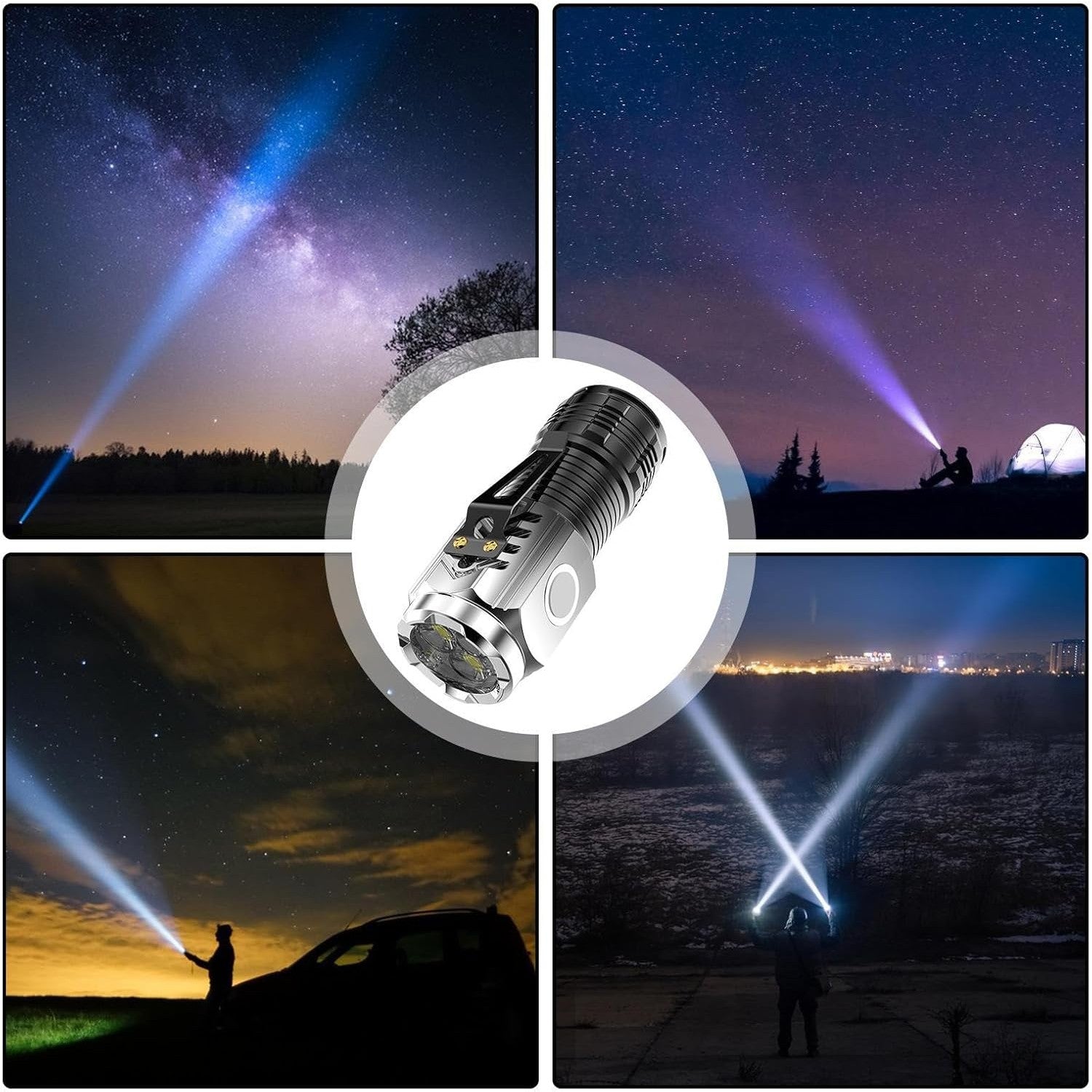 Lanterna cu 3 Nuclee Led, Flippy, Incarcare USB, Autonomie 4-20h, Raza Maxima 100-200 m, 5W, 4 x 4 x 9 cm, Suport de