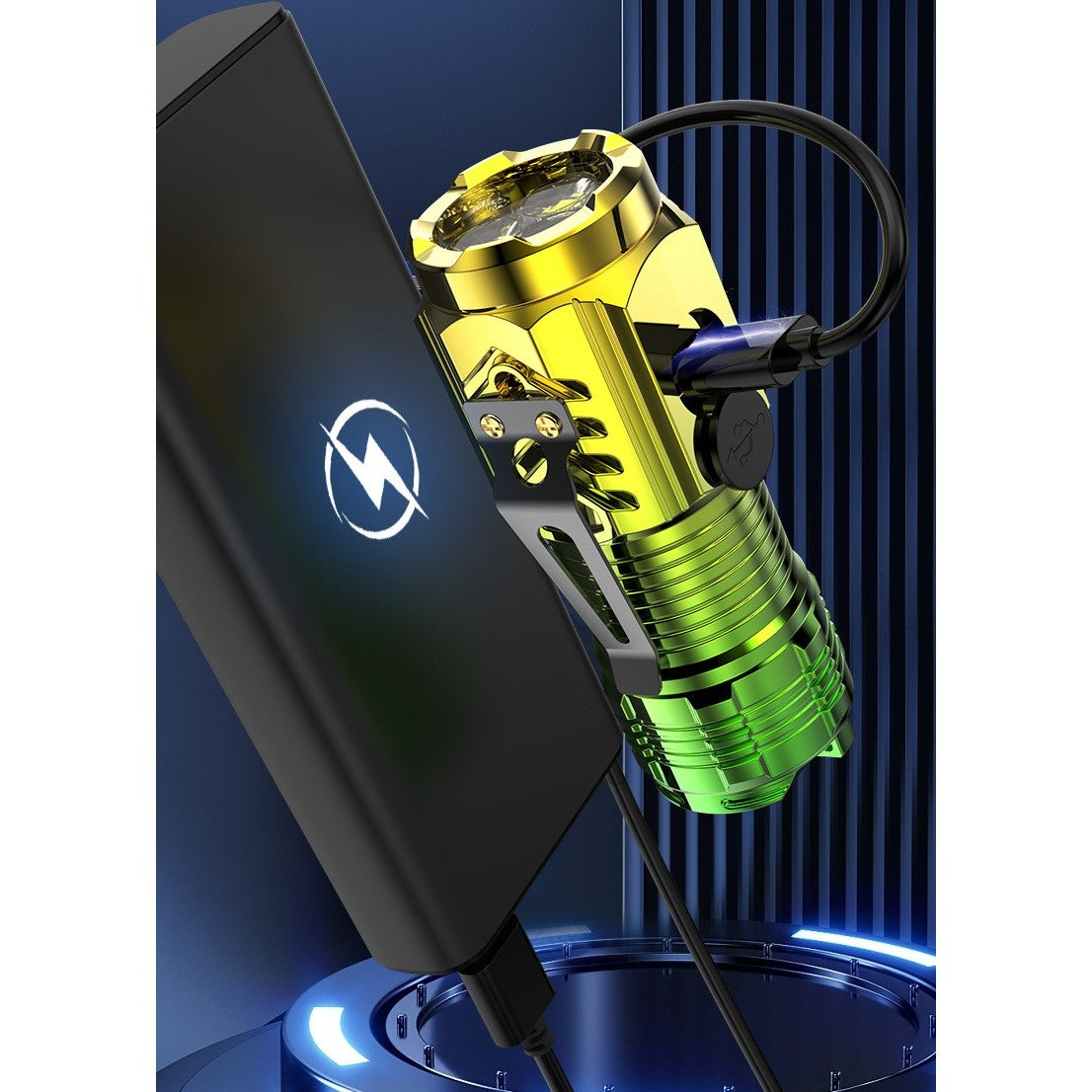 Lanterna cu 3 Nuclee Led, Flippy, Incarcare USB, Autonomie 4-20h, Raza Maxima 100-200 m, 5W, 4 x 4 x 9 cm, Suport de
