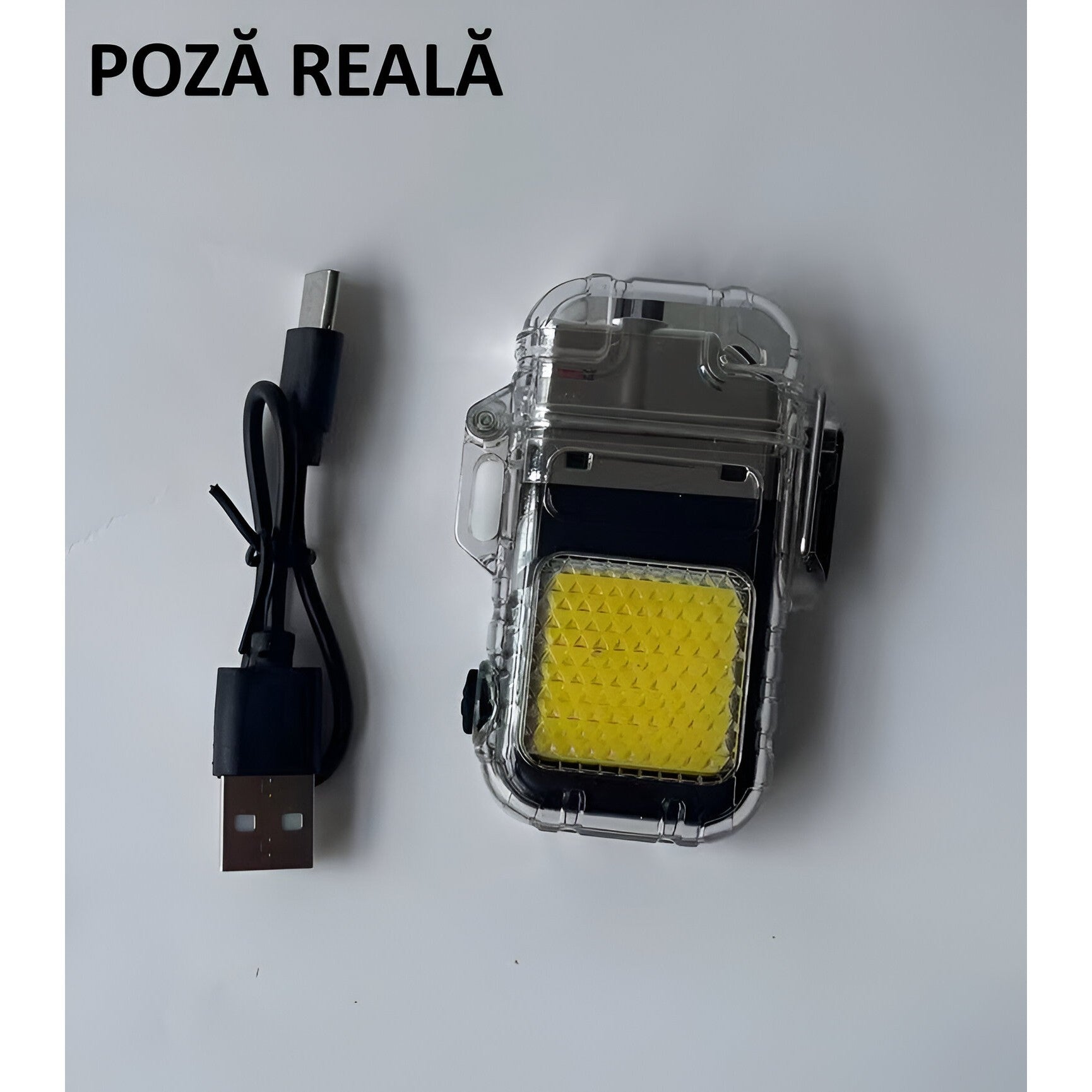 Lanterna Tip Breloc cu Bricheta, Flippy, Impermeabila, 3 Moduri Iluminare, 300 mAh, Incarcare USB-C, COB, Raza de