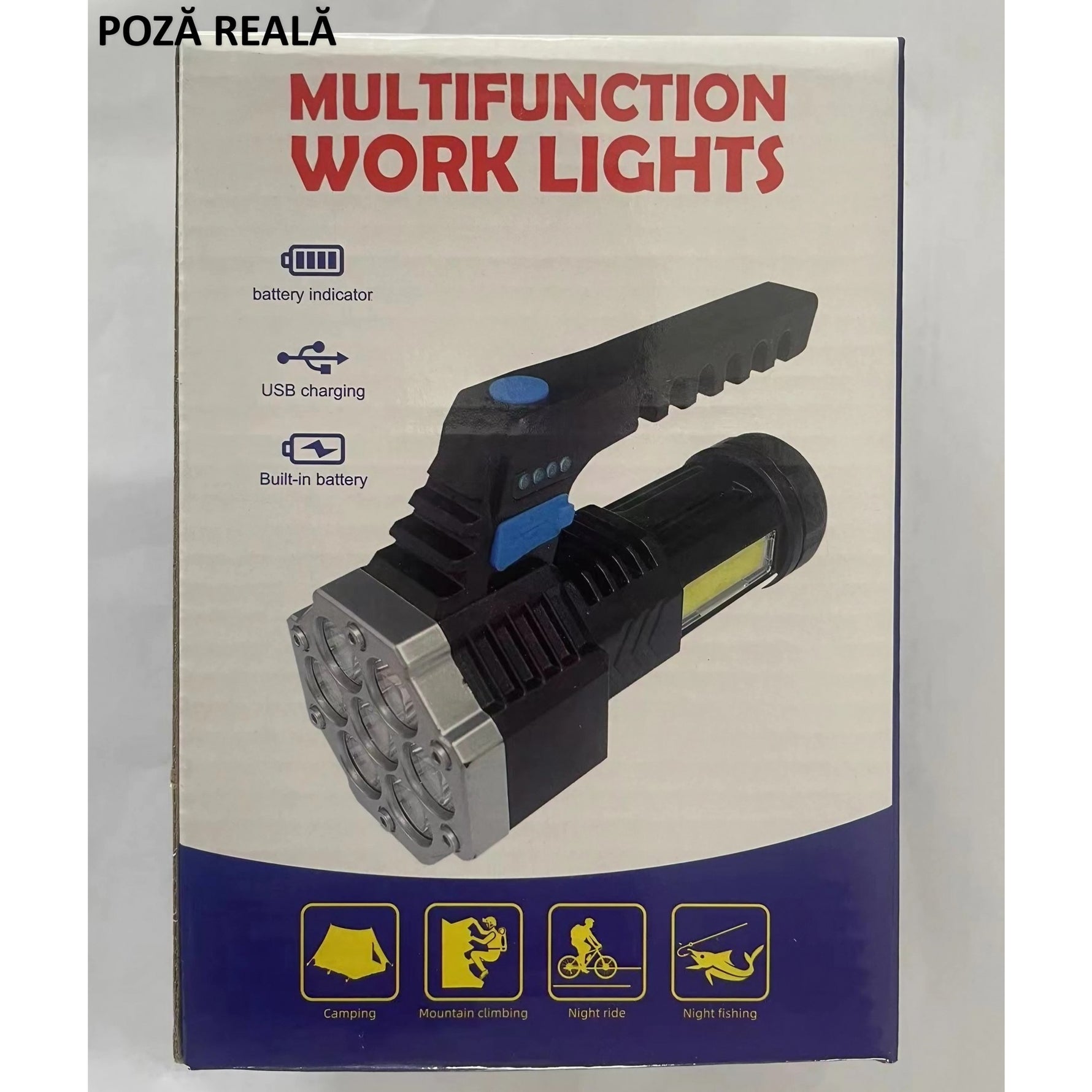 Lanterna LED Lumina Puternica, Rezistenta la Apa, Tip Proiector COB, Flippy, Lanternă Reincarcabila, USB, cu Maner