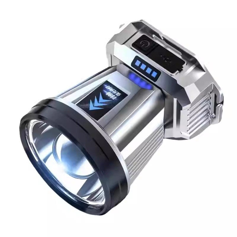 Lanterna Power Bank LED, Flippy, cu Suport pentru Cap, Incarcare USB, Raza 100-200m, 5W, 3 Trepte de Lumina, Afisaj