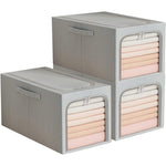 Cutie de Depozitare, Flippy, 49L, din In si Bumbac, Pliabila, Cadru din Otel, 47 x 35 x 30 cm, Albastru Fumuriu