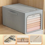 Cutie de Depozitare, Flippy, 49L, din In si Bumbac, Pliabila, Cadru din Otel, 47 x 35 x 30 cm, Albastru Fumuriu