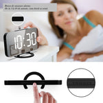 Ceas digital cu LED, Flippy, multifunctional, afisaj digital, alarma, 2 porturi USB de iesire, ecran tip oglinda,