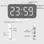 Ceas digital cu LED, Flippy, multifunctional, afisaj digital, alarma, 2 porturi USB de iesire, ecran tip oglinda,