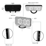 Ceas digital cu LED, Flippy, multifunctional, afisaj digital, alarma, 2 porturi USB de iesire, ecran tip oglinda,