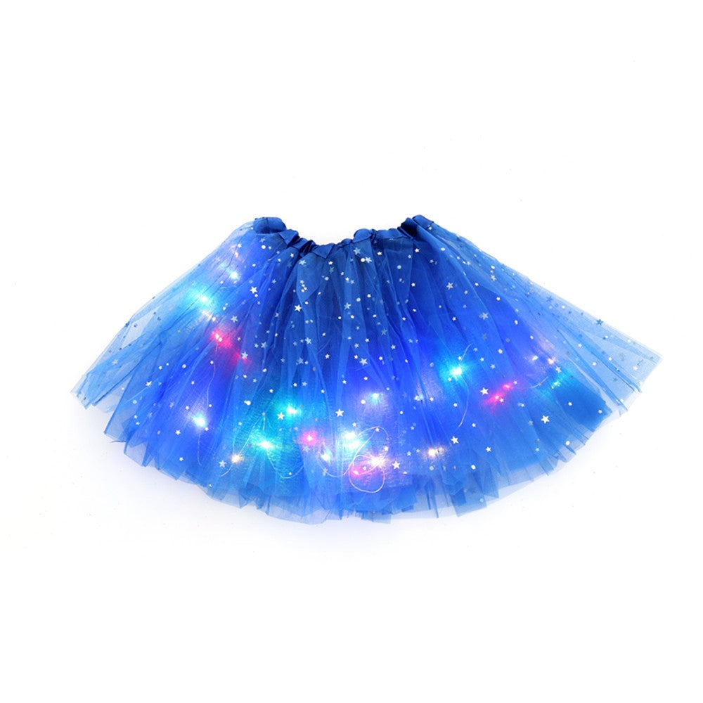 Fusta LED pentru Copii, Flippy, Tutu de Balet pentru Fetite cu Luminite Multicolore Incorporate, Model Stelute, 30 cm