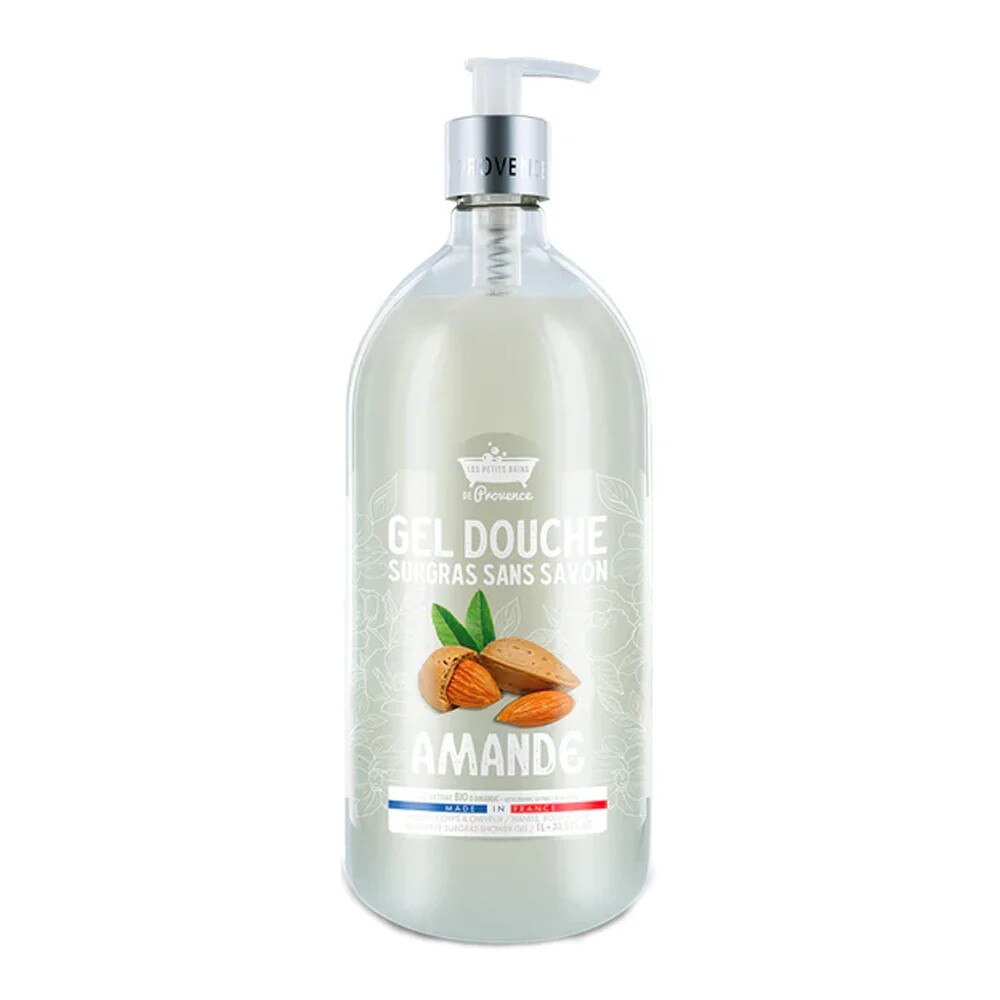 Les Petites Bains de Provence, Almond, Gel de duș, Pentru piele sensibilă, 1000 ml