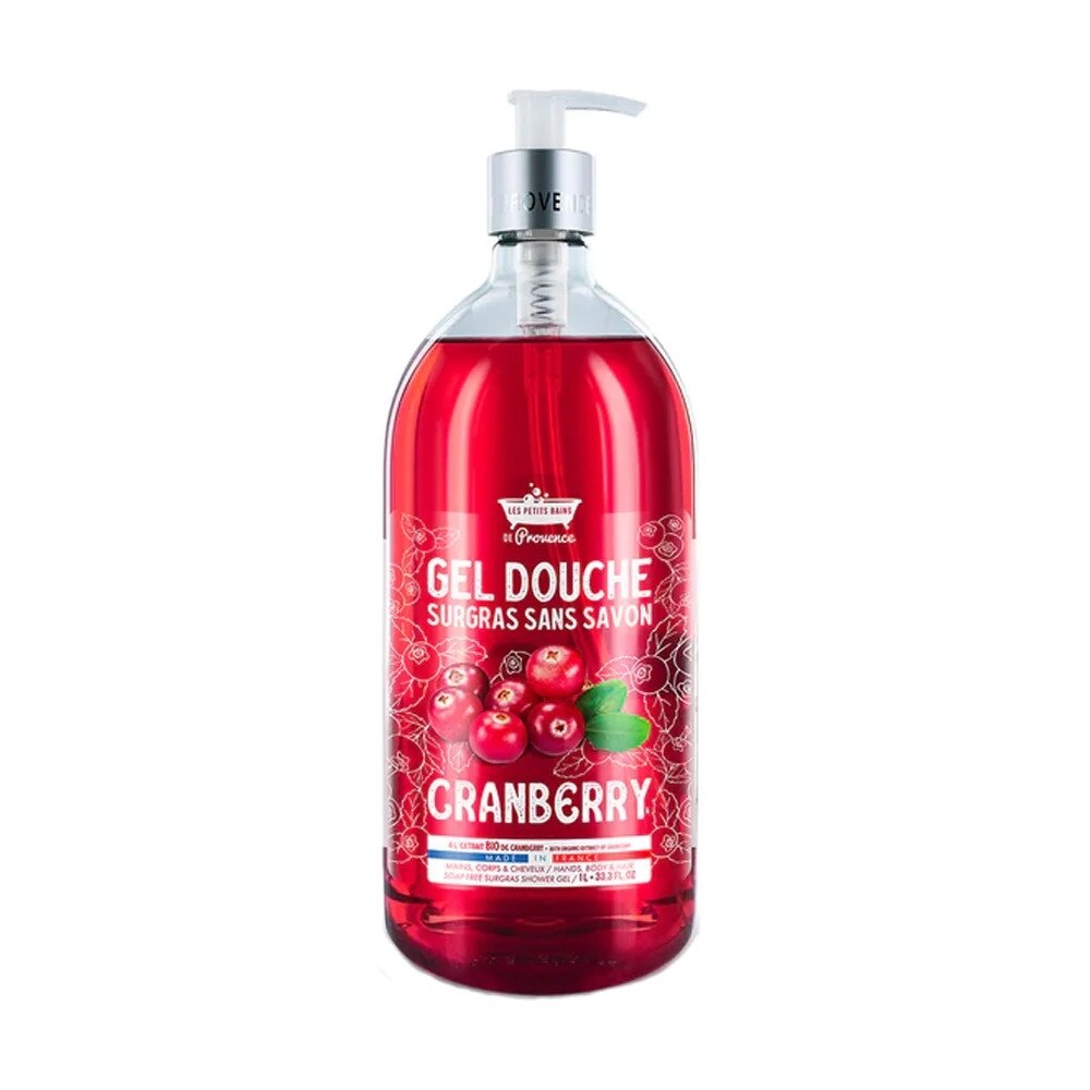 Les Petites Bains de Provence, Cranberry, Gel de duș, Pentru piele sensibilă, 1000 ml