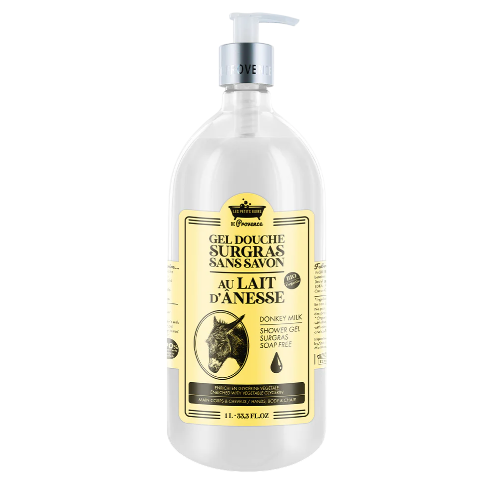 Les Petites Bains de Provence, Donkey Milk, Gel de duș, Pentru corp, față și păr, Pentru piele sensibilă, 1000 ml