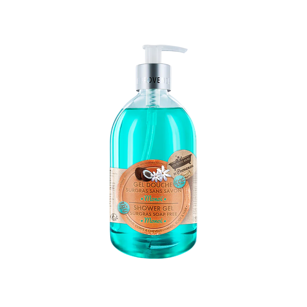 Les Petites Bains de Provence, Monoi, Gel de duș, Pentru corp, față și păr, Pentru piele sensibilă, 500 ml
