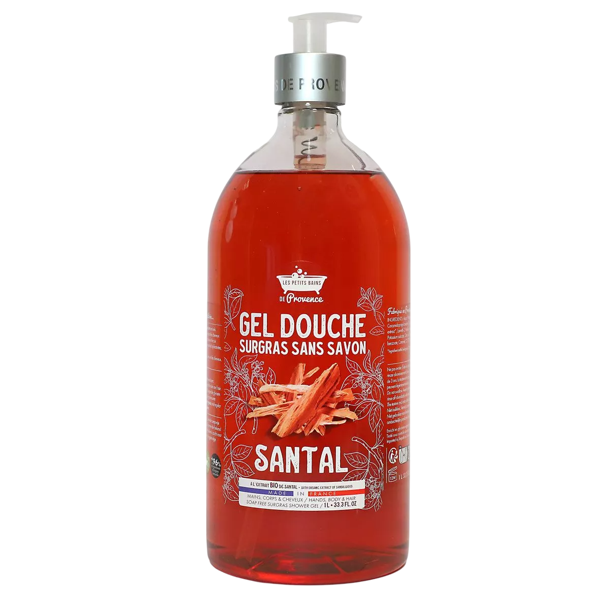 Les Petites Bains de Provence, Santal, Gel de duș, Pentru corp, față și păr, Pentru piele sensibilă, 1000 ml