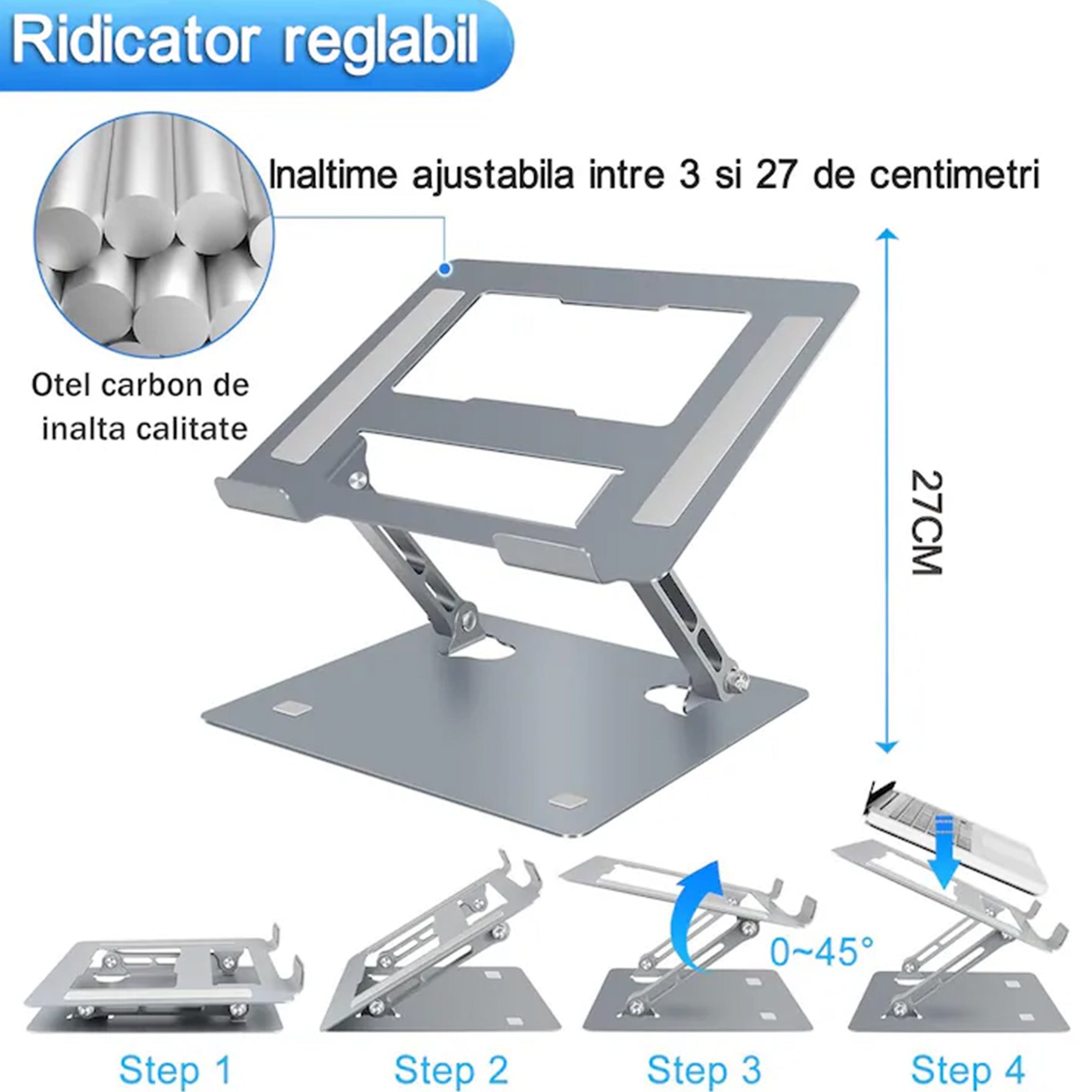 Stand Laptop si Tableta, Flippy, Suport Laptop Ergonomic, Pliabil, Ajustabil pe Inaltime, Portabil, Anti Alunecare,