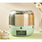 Dozator de cereale Flippy, rotativ 360, 6 compartimente, capacitate 6 L, rezistent la umezeala, inchidere etansa, verde