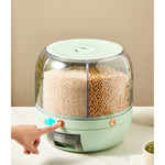 Dozator de cereale Flippy, rotativ 360, 6 compartimente, capacitate 6 L, rezistent la umezeala, inchidere etansa, verde