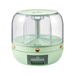 Dozator de cereale Flippy, rotativ 360, 6 compartimente, capacitate 6 L, rezistent la umezeala, inchidere etansa, verde