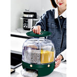 Dozator de cereale Flippy, rotativ 360, 6 compartimente, capacitate 6 L, rezistent la umezeala, inchidere etansa, verde